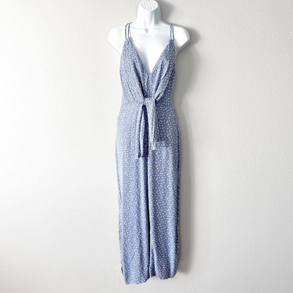 Abercrombie & Fitch Soulmate Strappy Blue Floral Tie-Front Jumpsuit Size Small - Picture 2 of 16